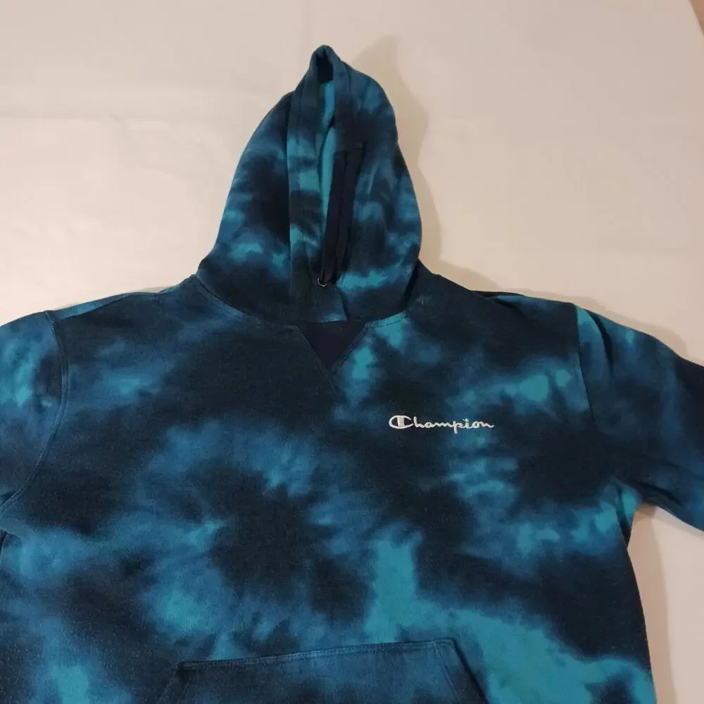 Champion Men's Turquoise & Dyed Blue Drawstring Hoodie Pullover Sweatshirt Sz M - Picture 9 of 16